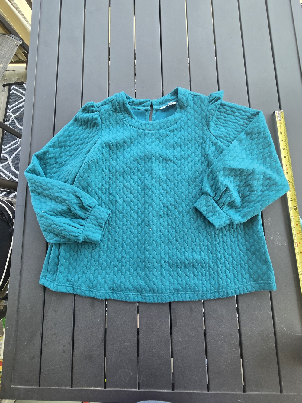 Crown & Ivy Women's Teal Cotton Quilted Crew Neck Knit Pullover Sz 2XL